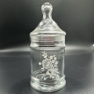 Vintage Glass Apothecary Jar 25th Anniversary Floral Silver Wedding Decor